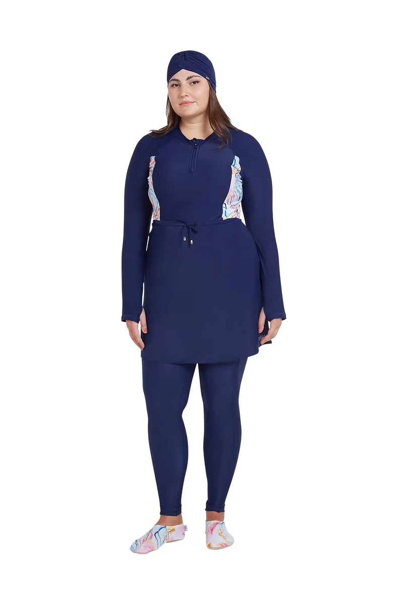 COEGA  Ladies Ladies Modest 2pc Swim Set Skirted - Blue Pink Marble